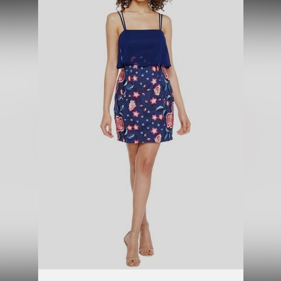 Aidan Mattox Navy and Pink Floral Dress - Picture 1 of 5